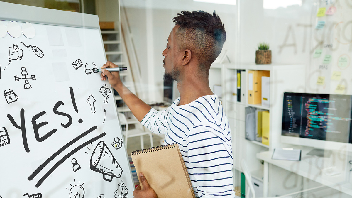 whiteboard with yes on it