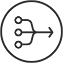Icon of 3 nodes converging into one arrow